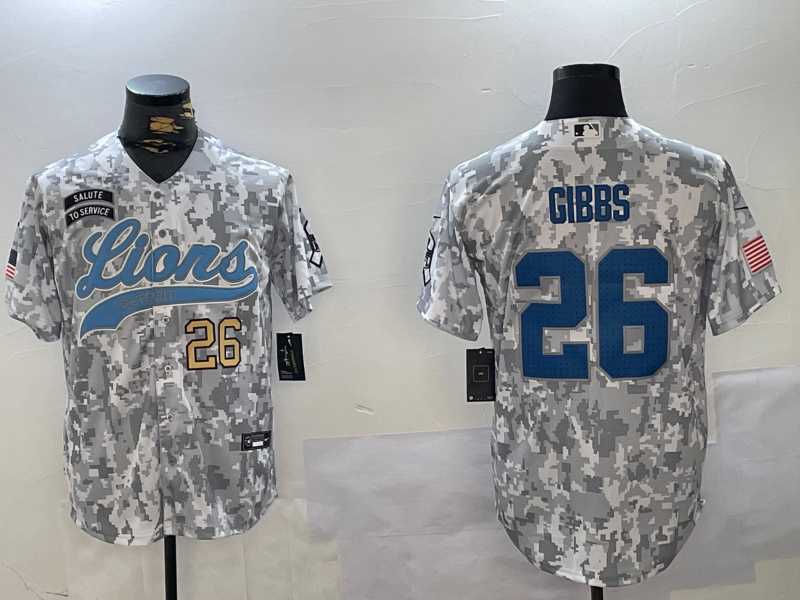 Men%27s Detroit Lions #26 Jahmyr Gibbs 2024 Arctic Camo Salute To Service Stitched Baseball Jerseys